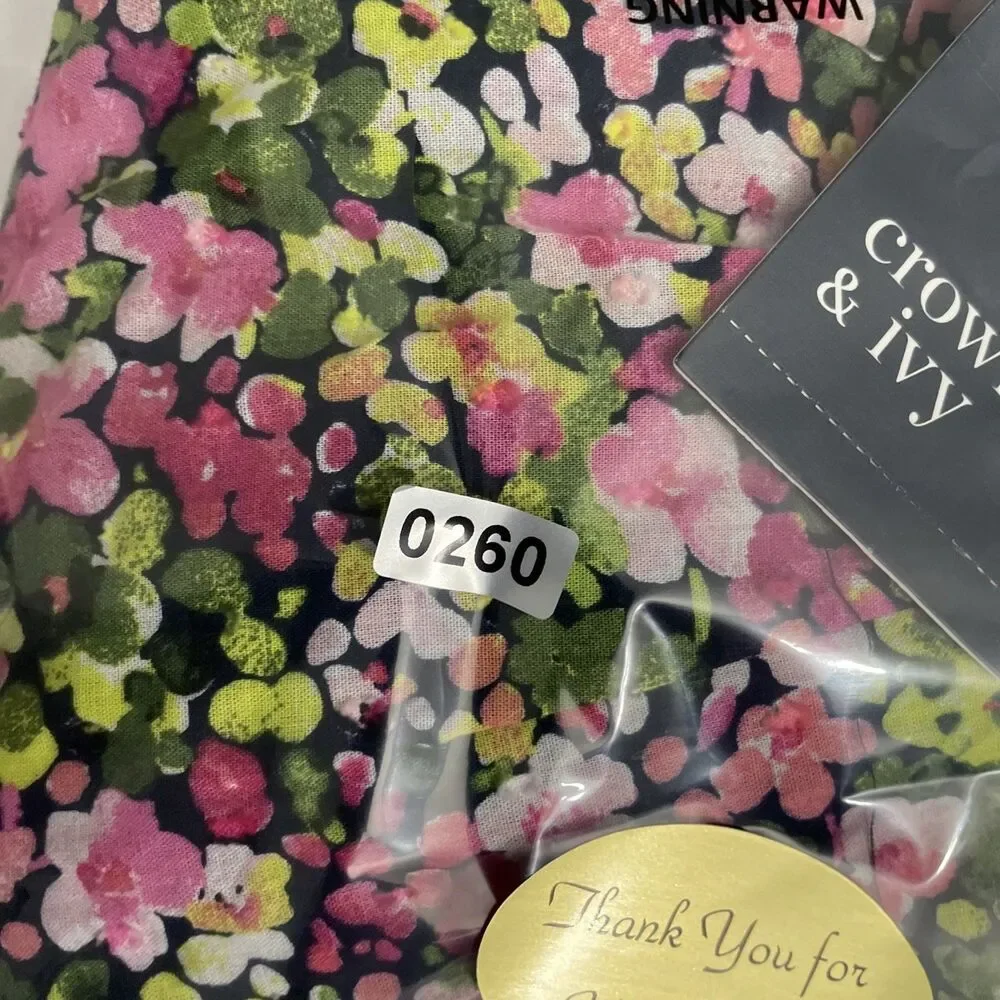 Crown & Ivy Women’s Floral Cotton Blouse XL Balloon Sleeve Multicolor Cropped